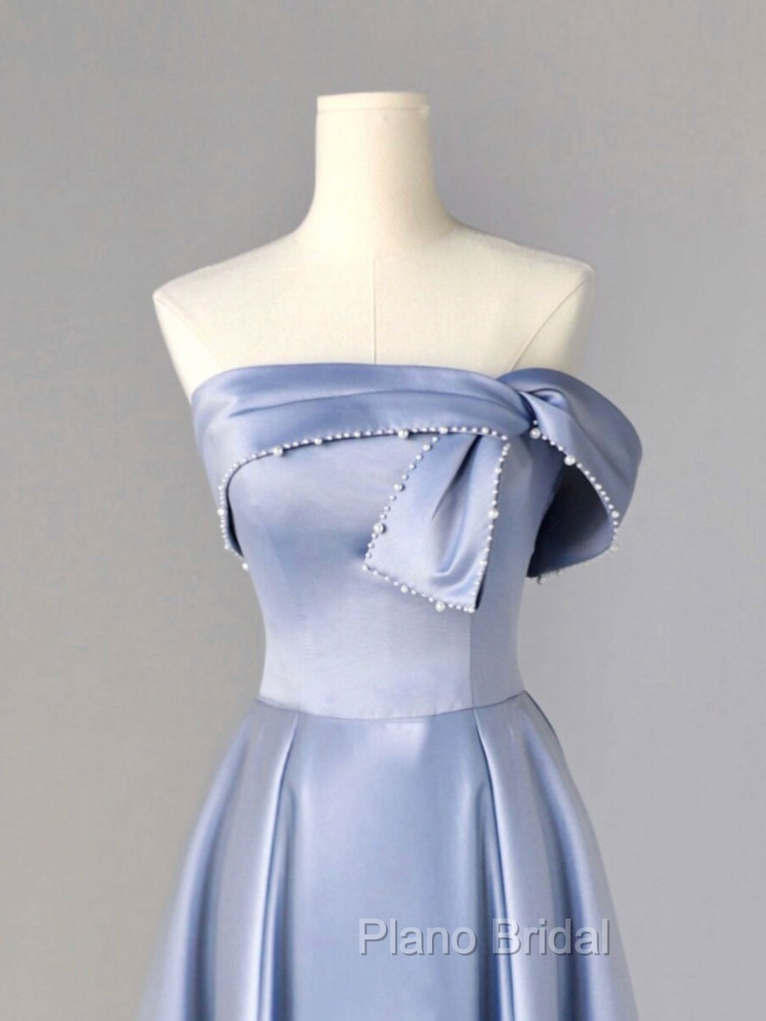 A-Line Blue Satin Long Formal Prom Dresses, Blue Formal Evening Dresses