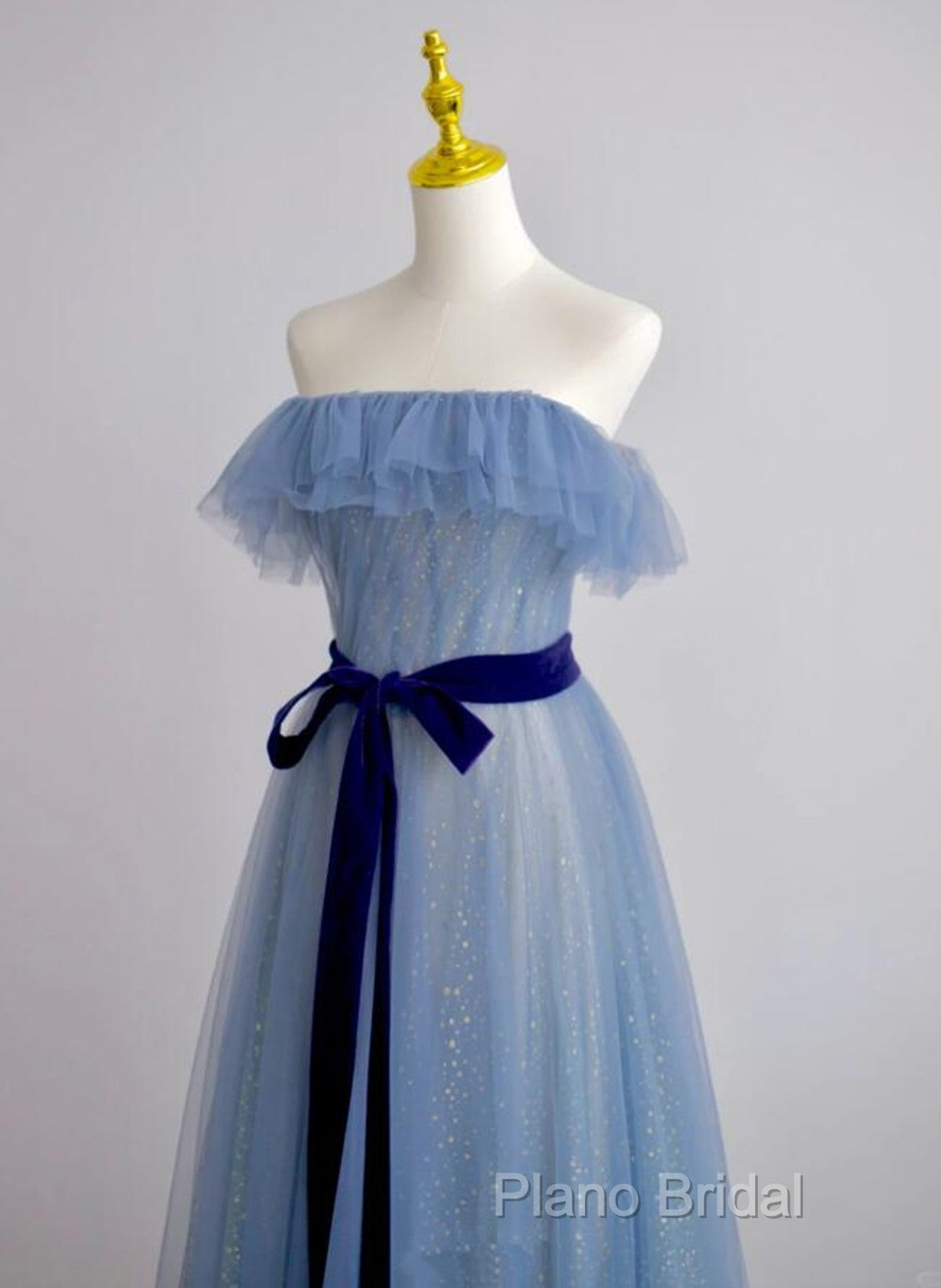 A-Line Blue Simple Off Shoulder Floor Length Formal Prom Dresses, Blue Long Party Dresses