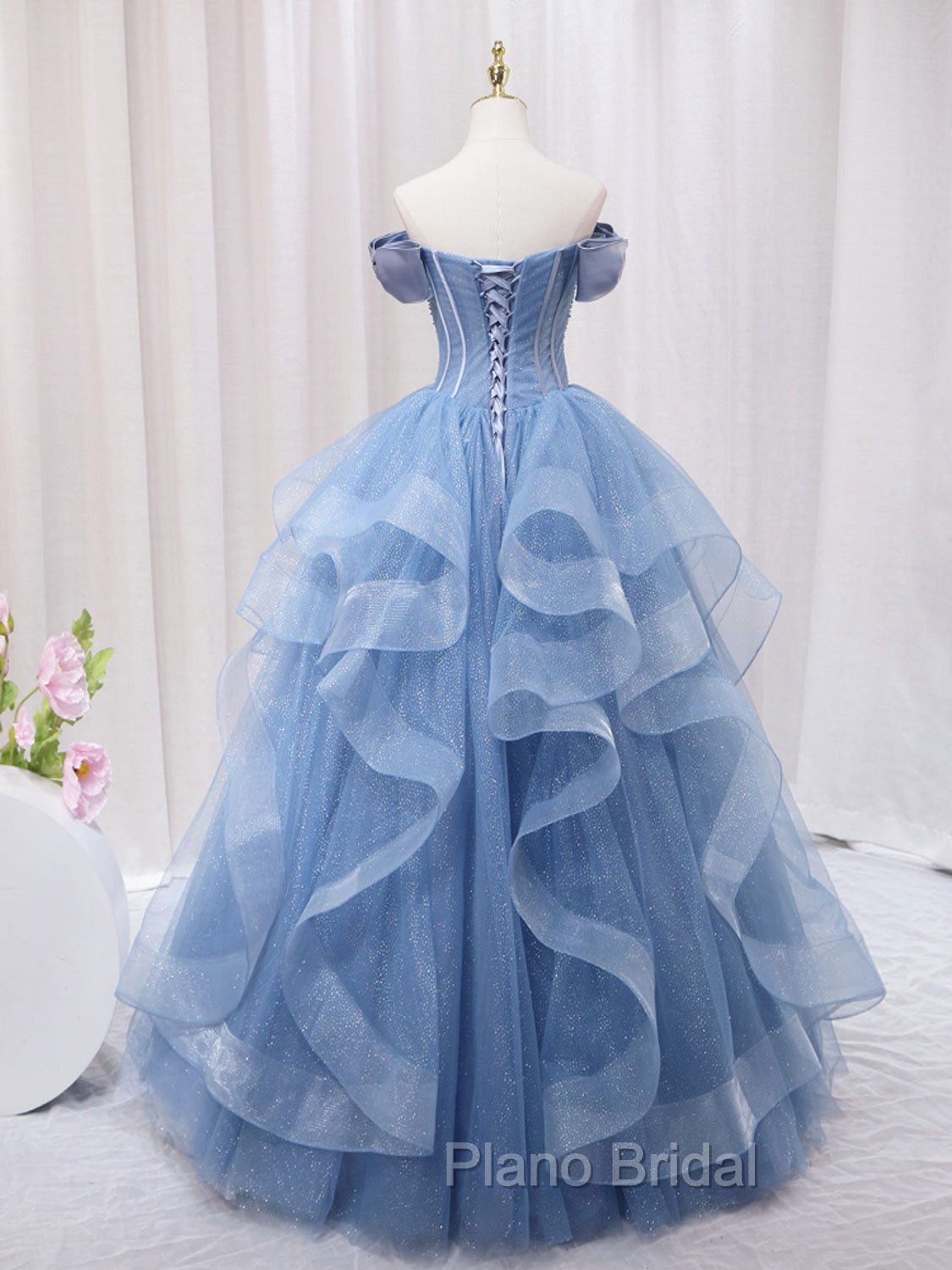 A-Line Blue Tulle Long Formal Prom Dresses, Blue Sweet 16 Dresses Secondary image