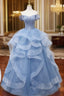 A-Line Blue Tulle Long Formal Prom Dresses, Blue Sweet 16 Dresses