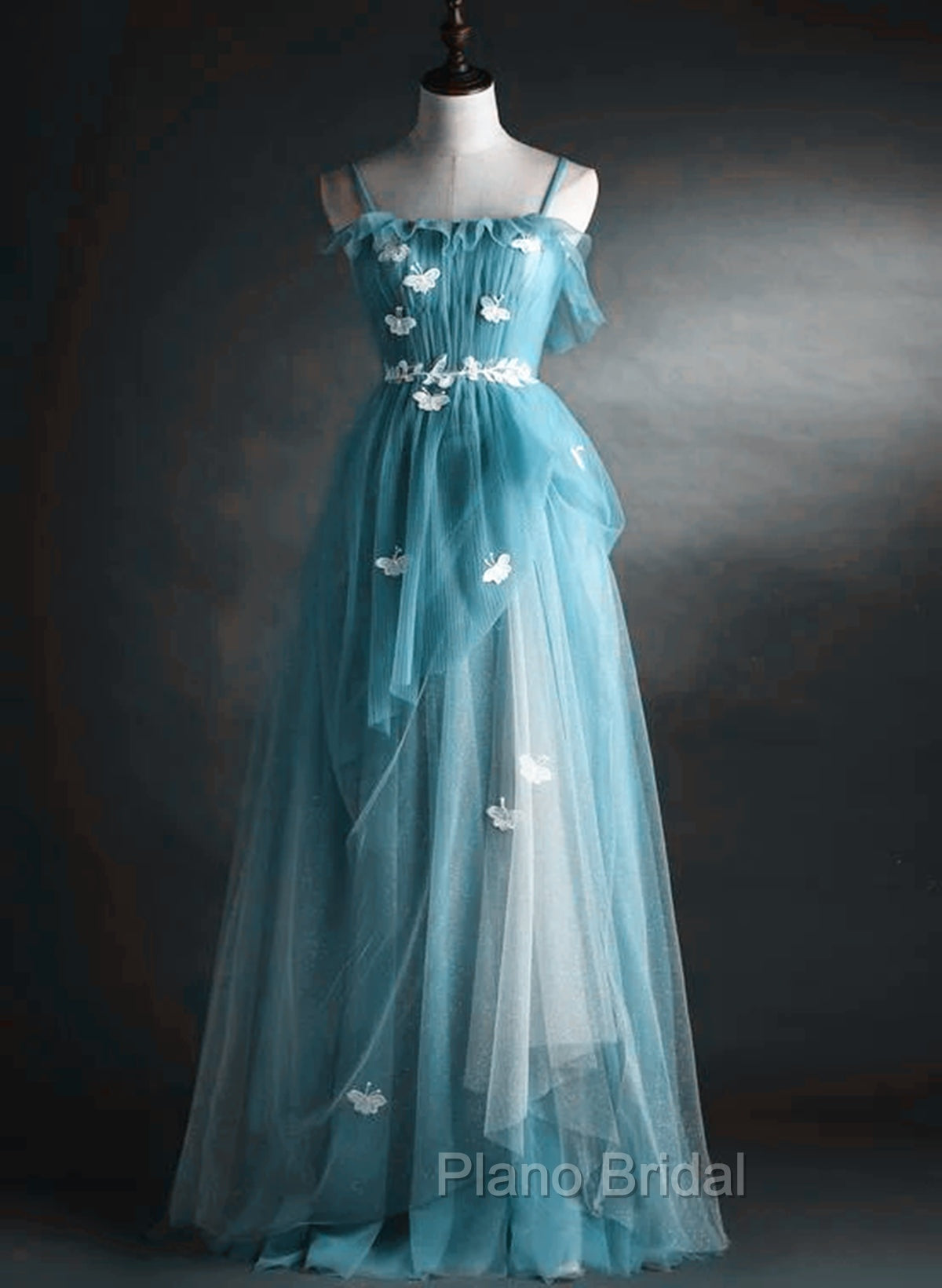 A-line Blue Tulle Straps Long Formal Dresses, Blue Long Evening Dresses Formal Prom Dresses Main image