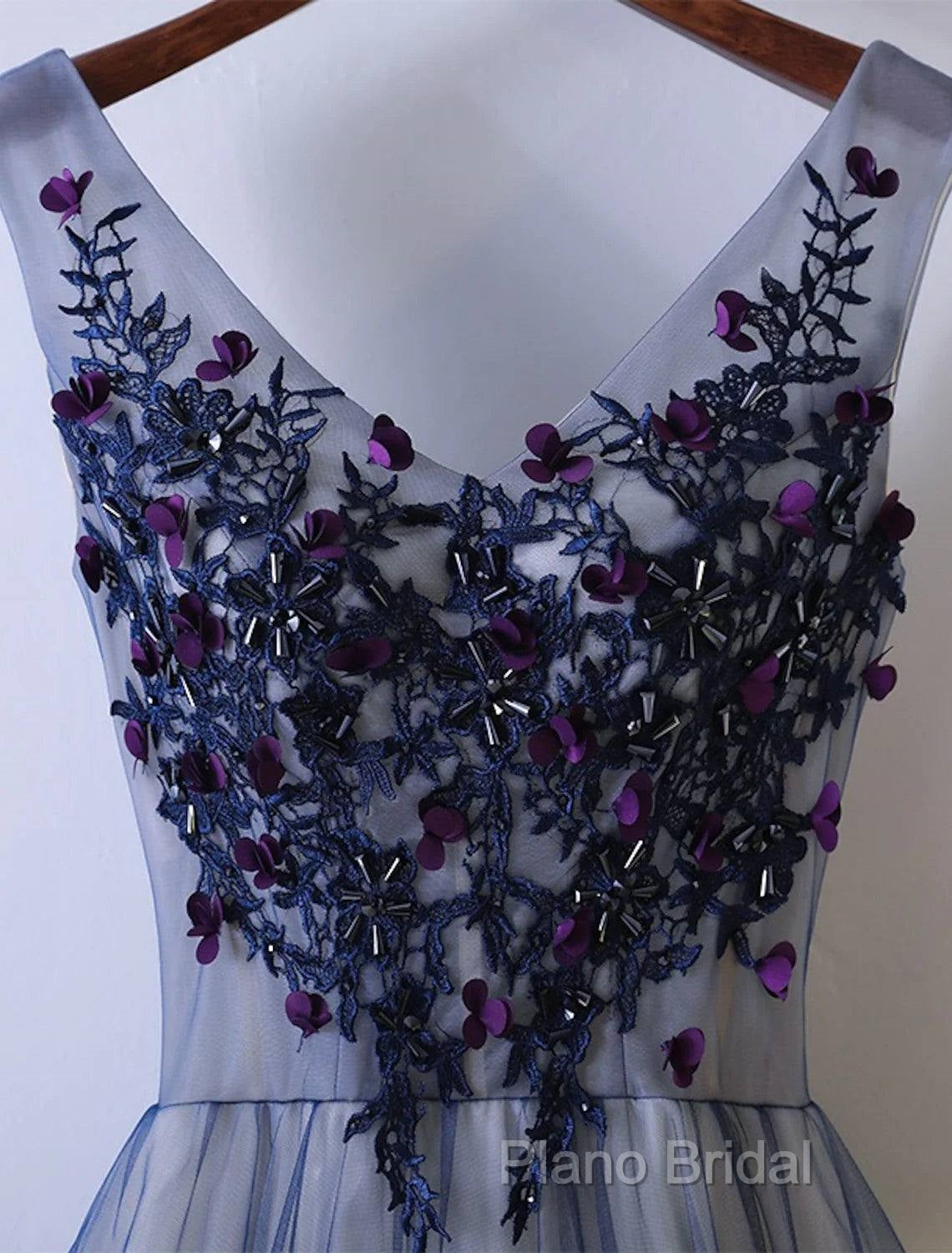 A-Line Bridesmaid Dresses V Neck Sleeveless Elegant Floor Length Tulle With Beading / Appliques