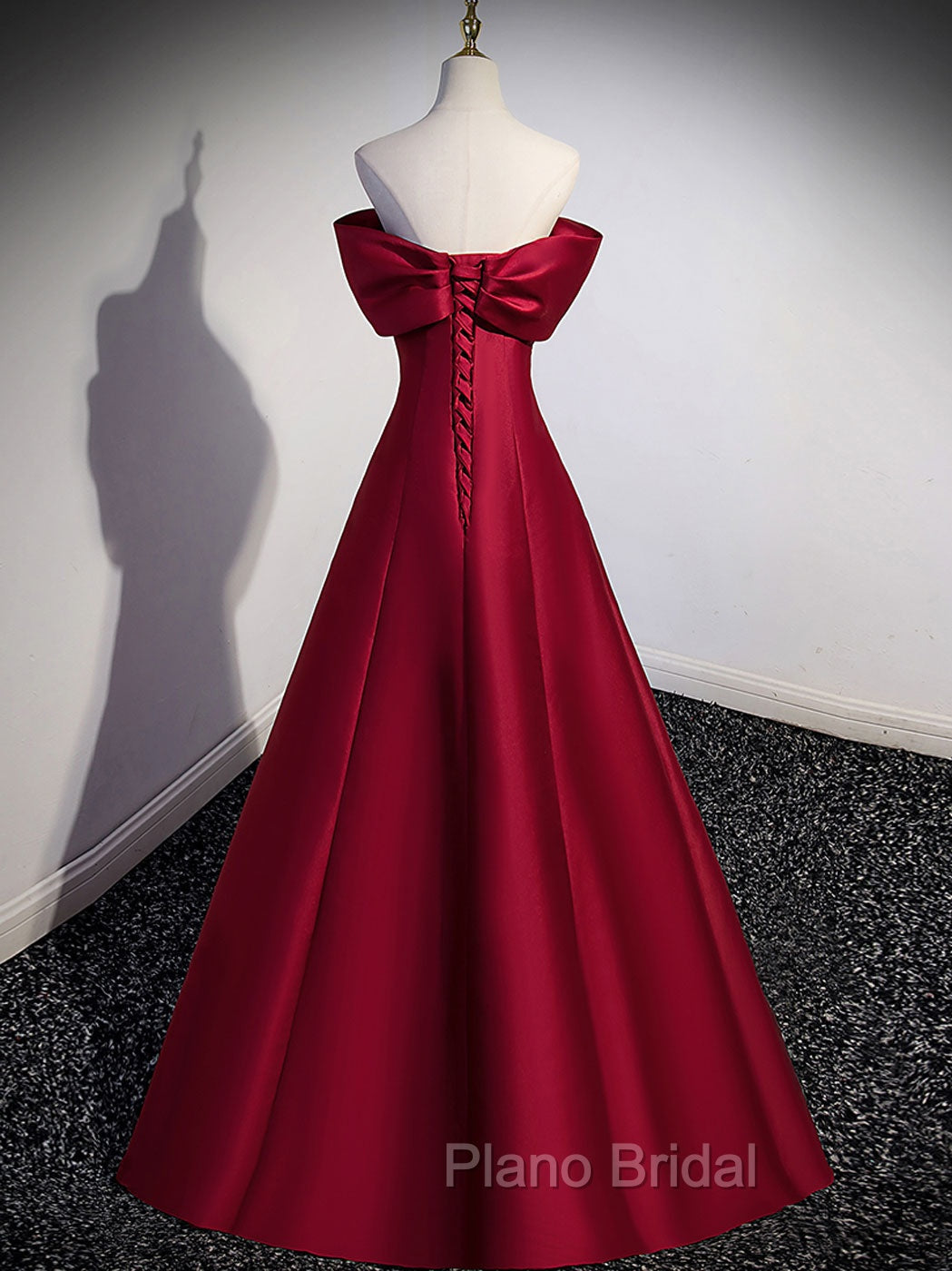 A-Line Burgundy Off Shoulder Long Formal Prom Dresses, Burgundy Evening Dresses