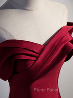 A-Line Burgundy Off Shoulder Long Formal Prom Dresses, Burgundy Evening Dresses