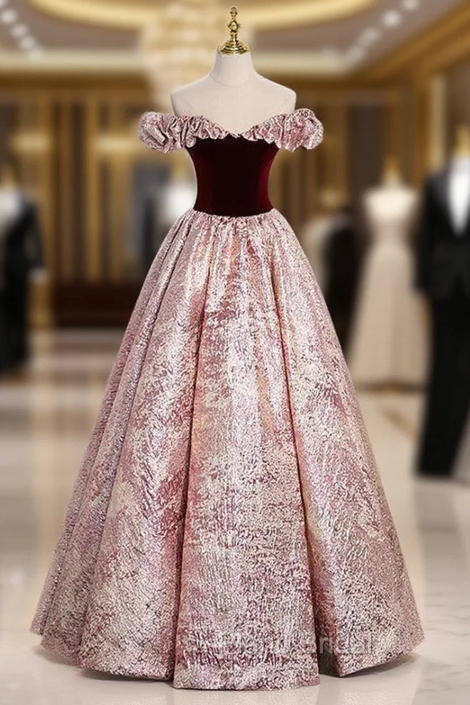 A-Line Burgundy Off the Shoulder Formal Prom Dresses Main image