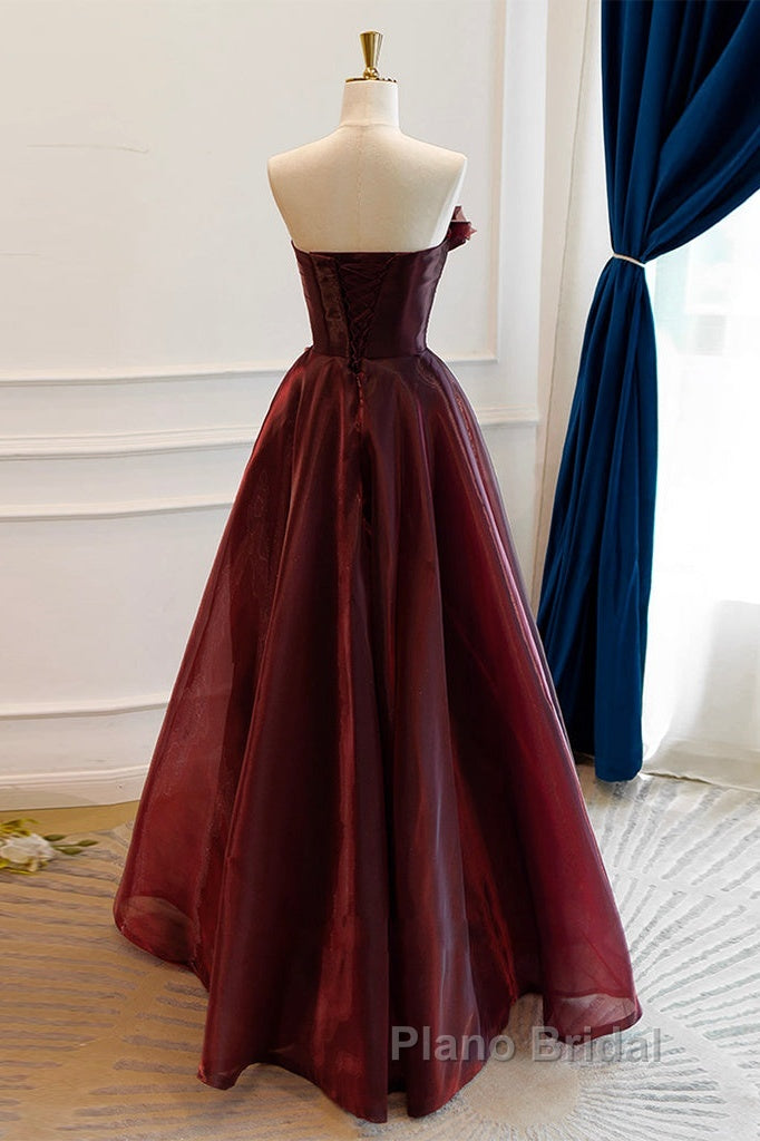 A-Line Burgundy Organza Burgundy Long Formal Prom Dresses, Burgundy Long Evening Dresses Secondary image