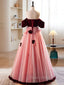 A-Line Burgundy/Pink Tulle Velvet Long Formal Prom Dresses, Burgundy Formal Dresses
