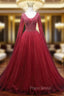 A-line Burgundy V-neck Beading Formal Prom Dresses
