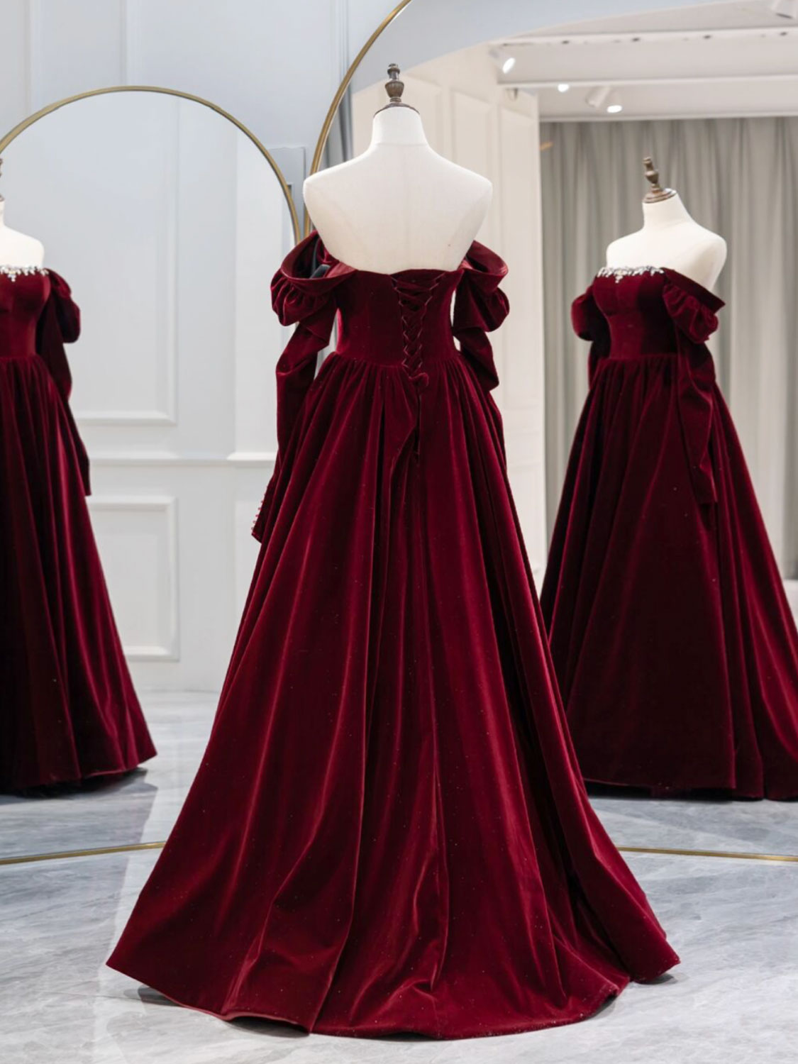 A-Line Burgundy Velvet Long Formal Prom Dresses, Burgundy Prom Dresses Secondary image