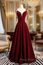 A-Line Burgundy Velvet Spaghetti Straps Formal Prom Dresses