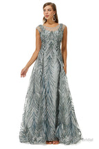 A-line Cap Sleeve Jewel Appliques Lace Floor-length Prom Dresses