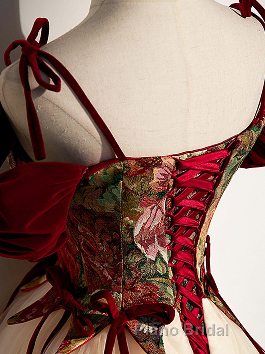 A line  champagne long Formal Prom dress, champagne tulle formal evening dress