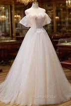 A Line Champagne Long Formal Prom Dresses, Lace Champagne Long Formal Dresses