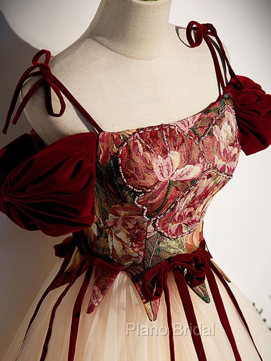 A line Champagne Long Formal Prom Dresses, Champagne Formal Gown With Beading Velvet Secondary image