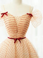 A-Line Champagne Tulle Long Formal Prom Dresses, Champagne Long Formal Dresses