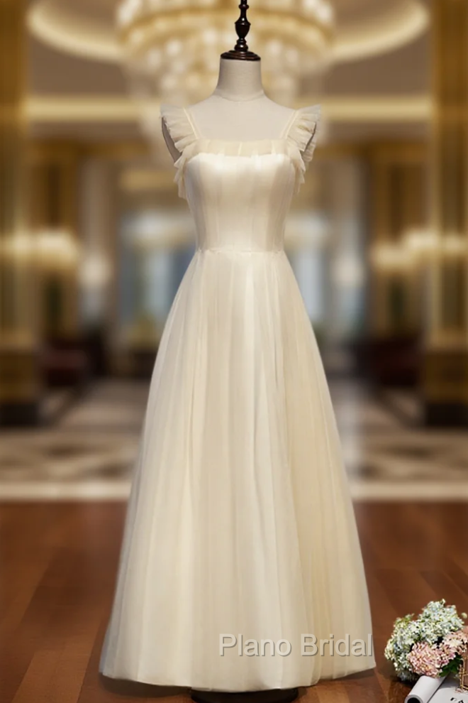 A-Line Champagne Tulle Straps Ankle Length Formal Prom Dresses Main image