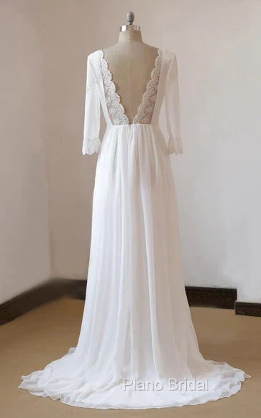 A-Line Chiffon Lace White  Satin Weddig Dresses Secondary image