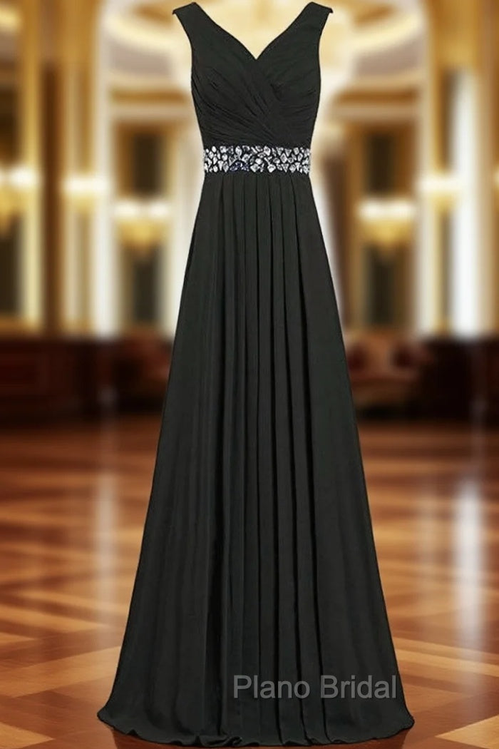 A-Line Chiffon V-neck Floor Length Bridesmaid Dresses With Beading Main image