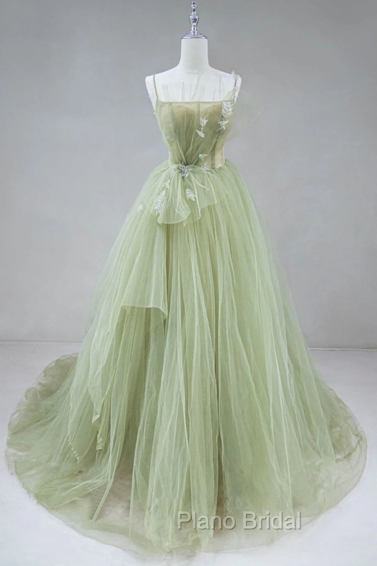 A Line Corset Back Sage Green Tulle Long Dresses Secondary image