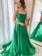A Line Cowl Neck Satin Prom Dress With Slit