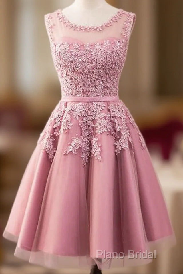 A-Line Crew Knee-Length Tulle Homecoming Dresses With Appliques Main image
