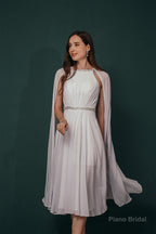 A-Line Crew Tea Length Chiffon Beaded Waist Mother of The Bride Dresses