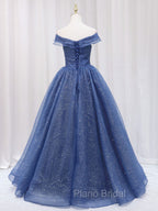 A-Line Dark Blue Tulle Long Formal Prom Dresses, Blue Formal Evening Dresses