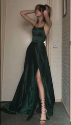 A Line Dark Green Long Formal Prom Dresses,  Formal Evening Dresses