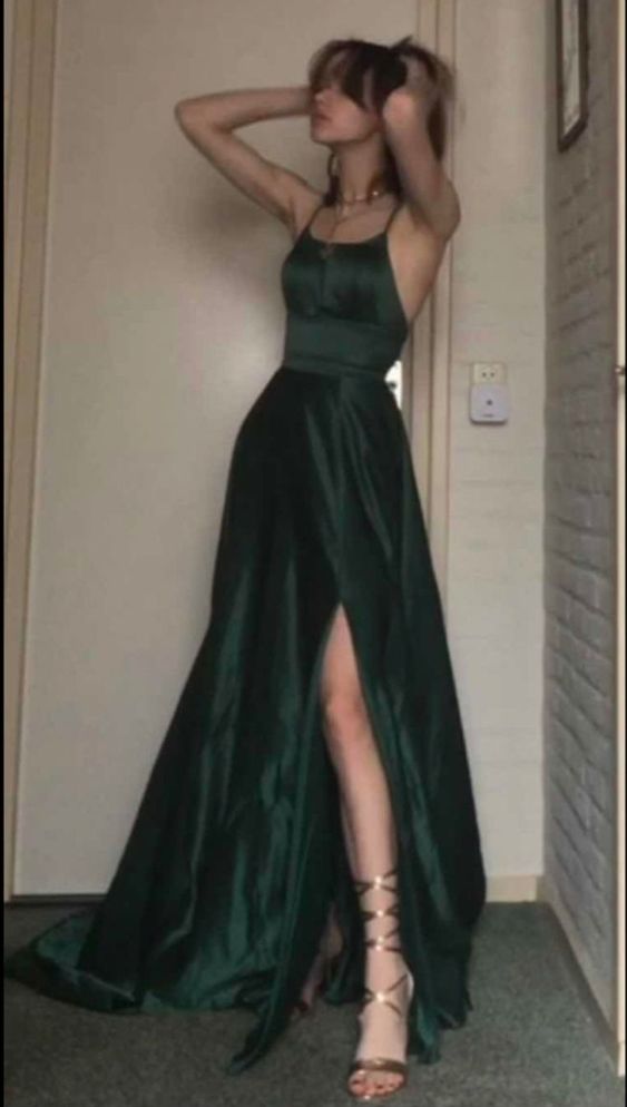 A Line Dark Green Long Formal Prom Dresses,  Formal Evening Dresses