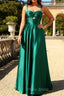 A Line Dark Green Prom Dress Satin Cut-Out Wedding Guest Dress