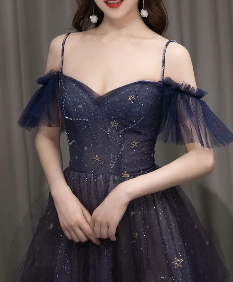 A-Line Dark Purple Tulle Long Formal Prom Dresses, Purple Formal Party Dresses Secondary image