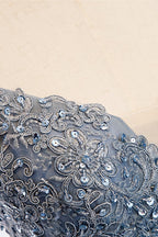 A-line Deep V Neck Beaded Appliques Multi-Layers Hi-Low Formal Dress