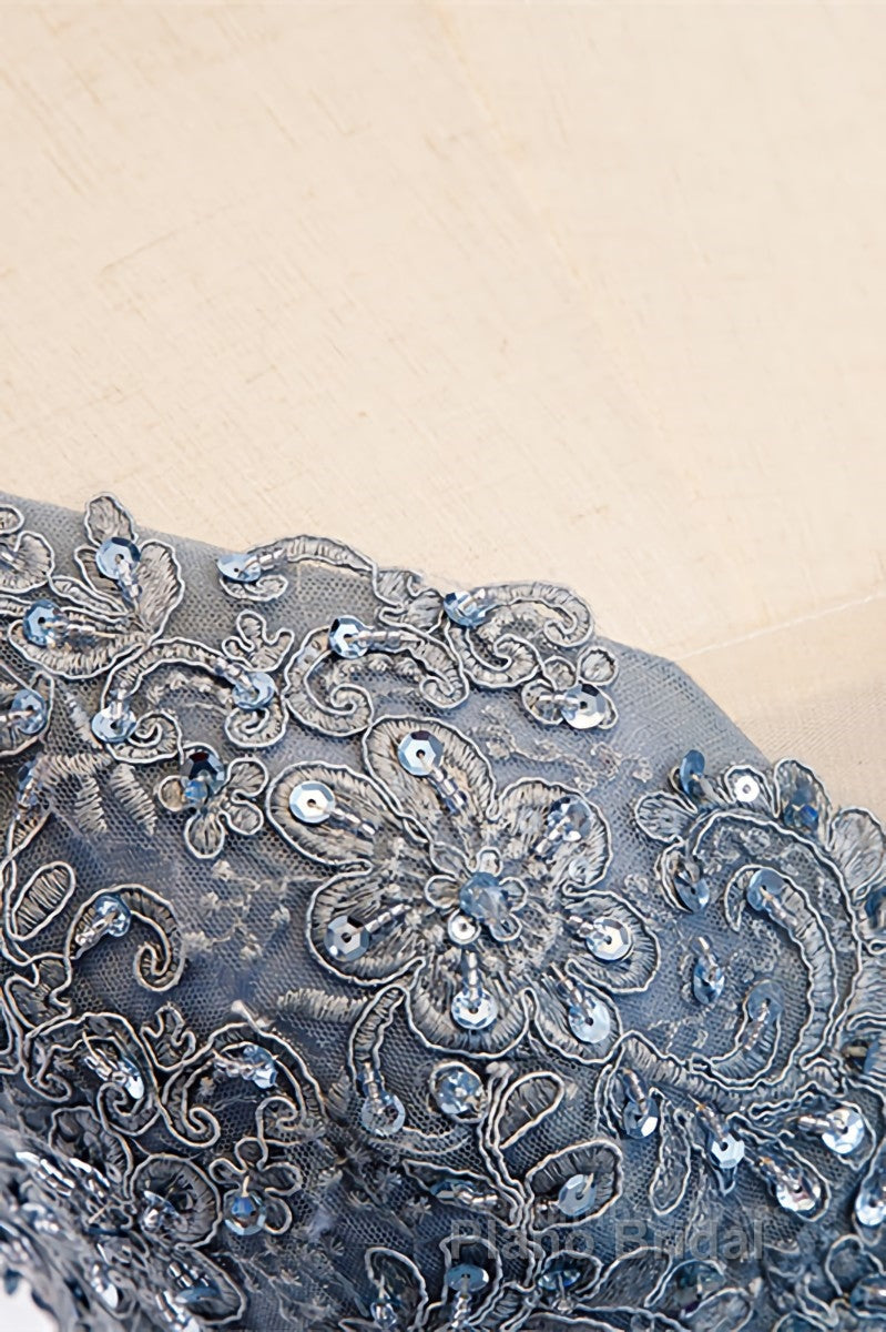 A-line Deep V Neck Beaded Appliques Multi-Layers Hi-Low Formal Dress