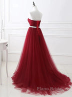 A-Line Elegant Quinceanera Formal Prom ValentineS Day Dresses Strapless Sleeveless Chapel Train Satin With Crystals