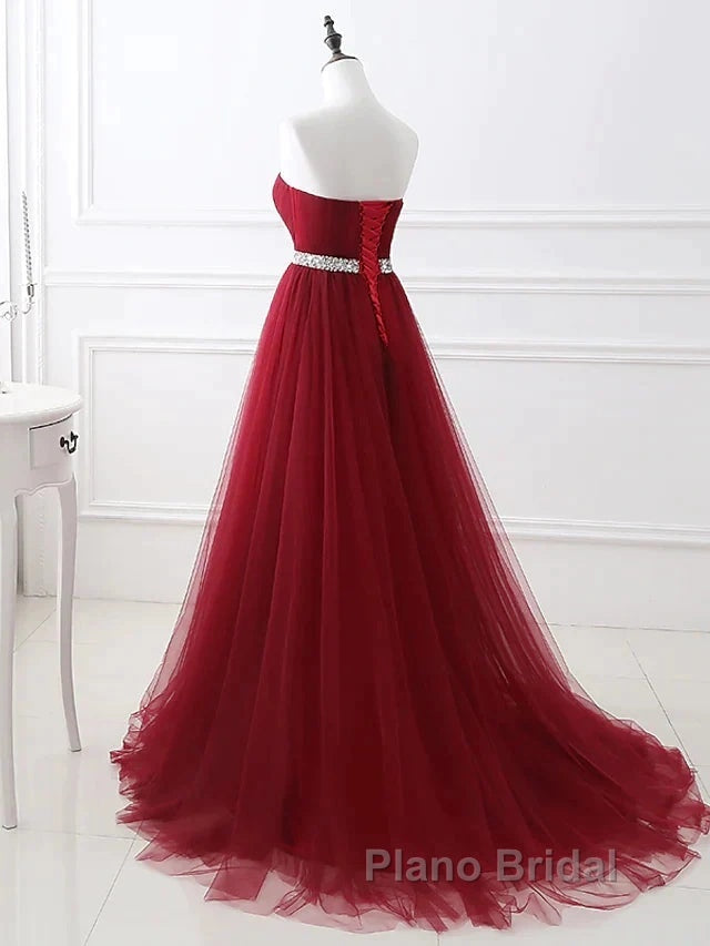 A-Line Elegant Quinceanera Formal Prom ValentineS Day Dresses Strapless Sleeveless Chapel Train Satin With Crystals