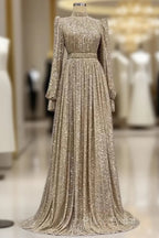 A-Line Formal Gown Elegant Dresses Red Green Dresses Black Tie Floor Length Long Sleeve Jewel Neck Fall Wedding Guest Sequined With Ruched