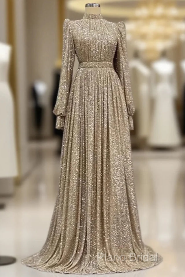 A-Line Formal Gown Elegant Dresses Red Green Dresses Black Tie Floor Length Long Sleeve Jewel Neck Fall Wedding Guest Sequined With Ruched