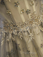 A-Line Formal Gown Elegant Dresses Wedding Floor Length Short Sleeve Tulle With Pleats