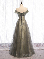 A-Line Formal Gown Elegant Dresses Wedding Guest Engagement Floor Length Short Sleeve Illusion Neck Tulle With Pleats