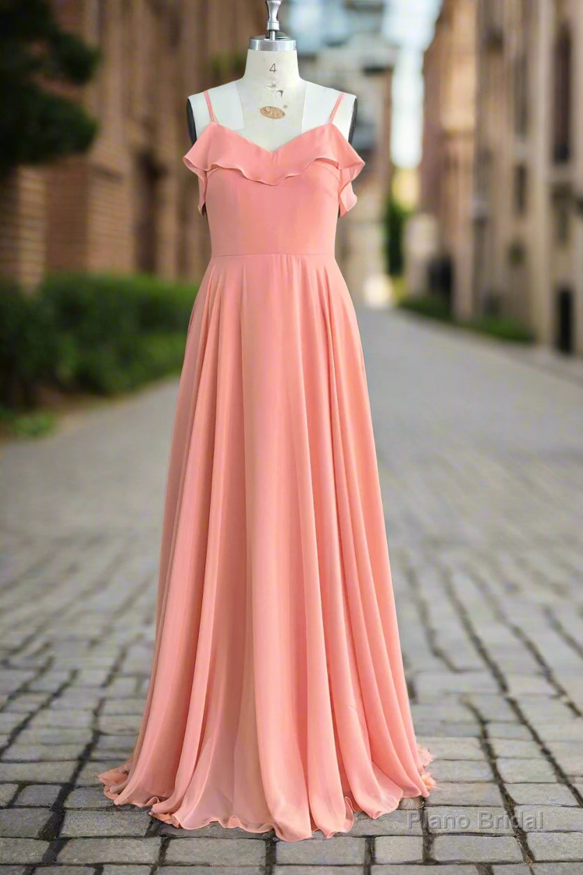A-line Floor Length Spaghetti Straps Ruffles Long Bridesmaid Dresses Secondary image