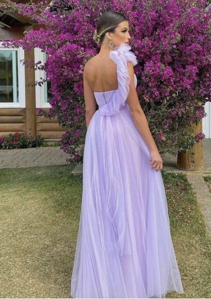 Light Purple A-Line Floor-Length Tulle Long Formal Prom Dresses Formal Evening Gown Bridesmaid Dresses
