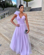 Light Purple A-Line Floor-Length Tulle Long Formal Prom Dresses Formal Evening Gown Bridesmaid Dresses