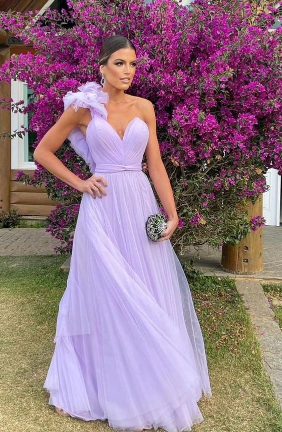 Light Purple A-Line Floor-Length Tulle Long Formal Prom Dresses Formal Evening Gown Bridesmaid Dresses Main image