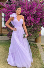 Light Purple A-Line Floor-Length Tulle Long Formal Prom Dresses Formal Evening Gown Bridesmaid Dresses