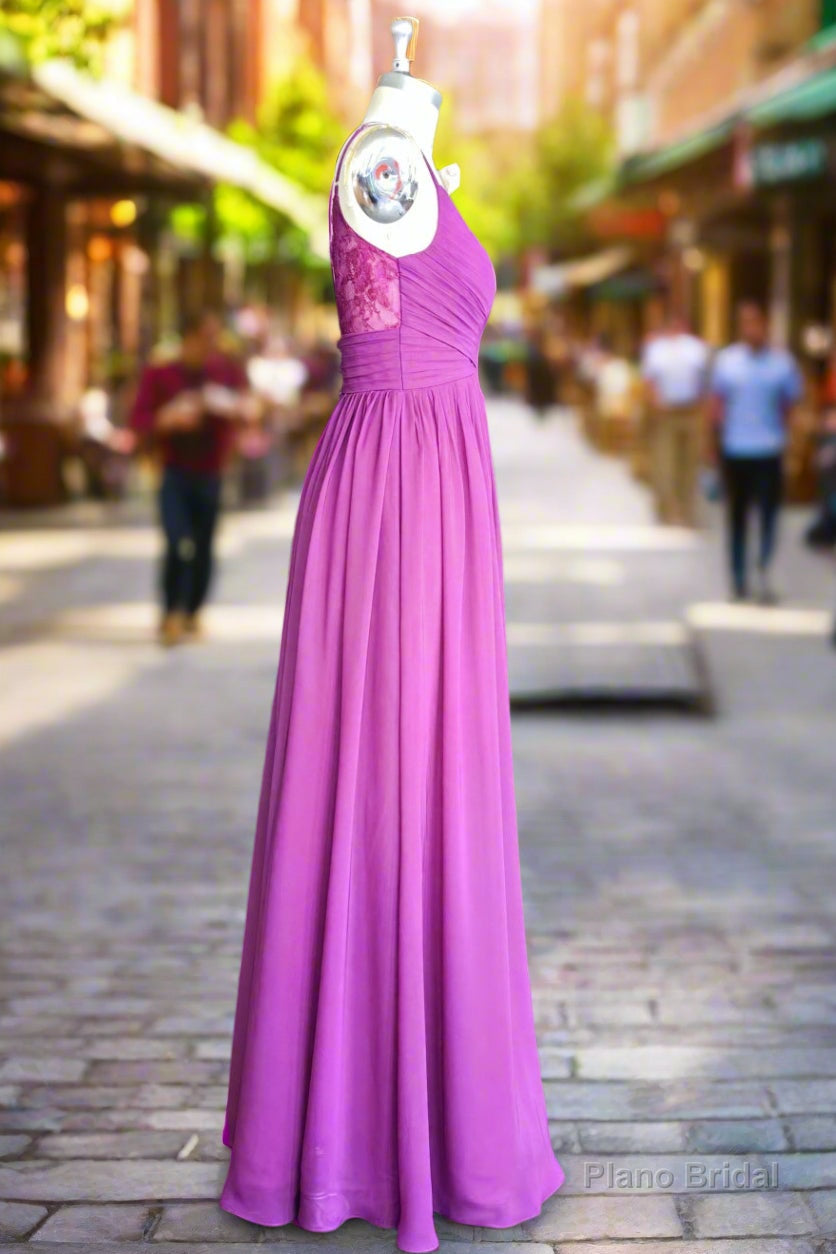 A-line Floor Length V Neck Spaghetti Straps Pleating Long Chiffon/Lace Bridesmaid Dresses