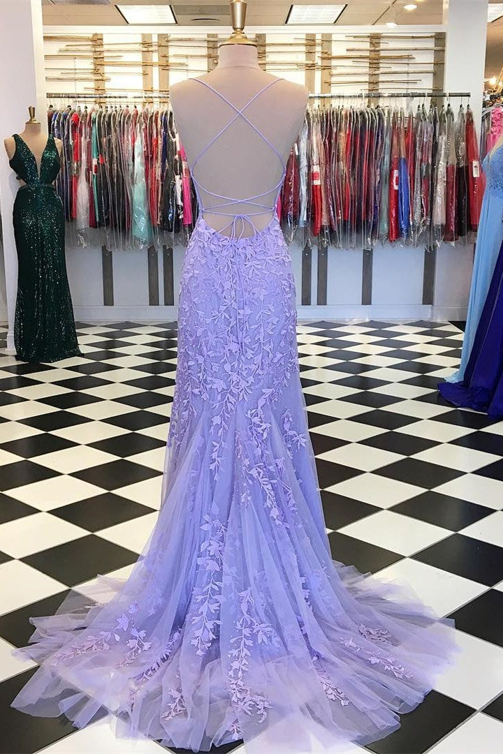 Red Floral Appliques Tulle Mermaid Long Formal Dresses