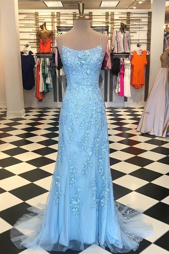 Red Floral Appliques Tulle Mermaid Long Formal Dresses