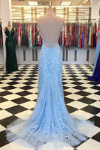 Red Floral Appliques Tulle Mermaid Long Formal Dresses