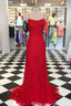 Red Floral Appliques Tulle Mermaid Long Formal Dresses