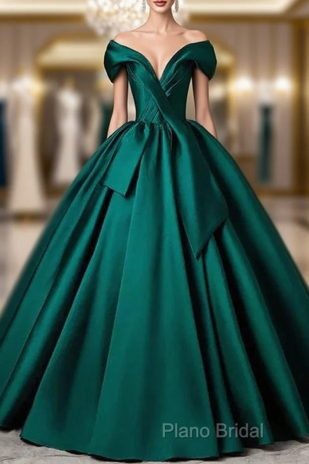 A-Line Formal Satin Floor Length V-Neck Formal Dresses Elegant Formal Prom Dresses Main image